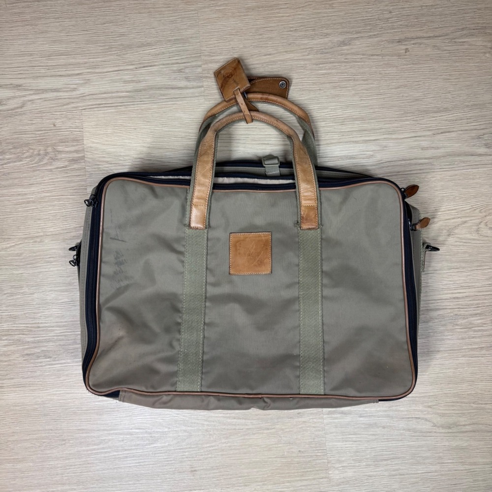 Christian Dior VTG WORN Canvas Leather Briefcase Olive Green Tan Laptop Bag 22in